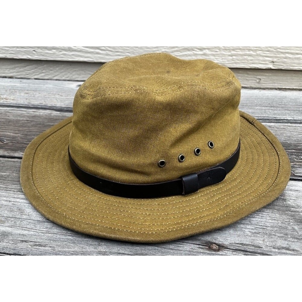 Filson Tin Cloth Packer Bucket Hat Men's L Leather Band Dark Tan